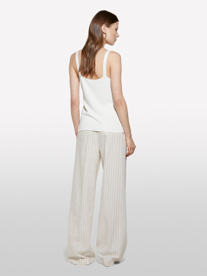 Beige striped trousers - women's palazzo trousers - Creamy White | Sisley image number 3